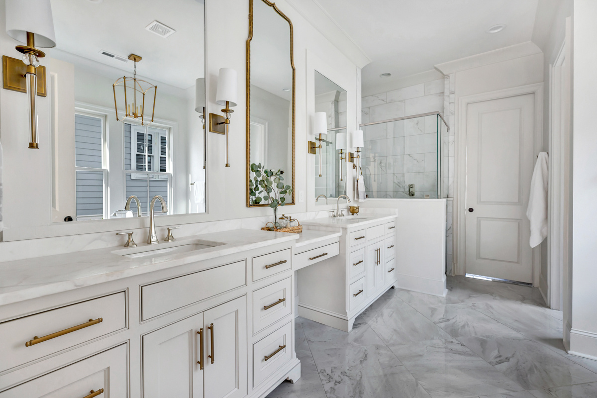 Brass Hardware in a Bathroom