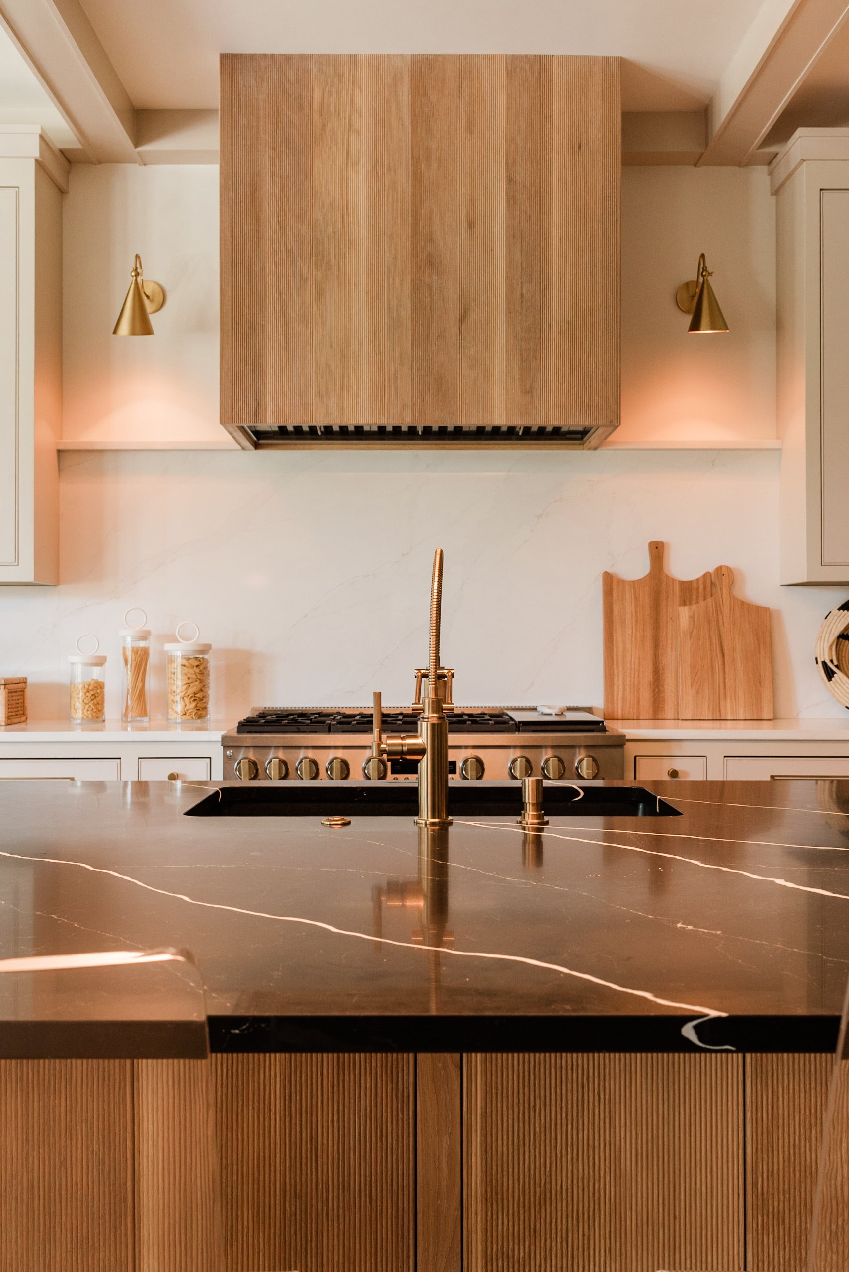 Brass fixtures in a kitchen